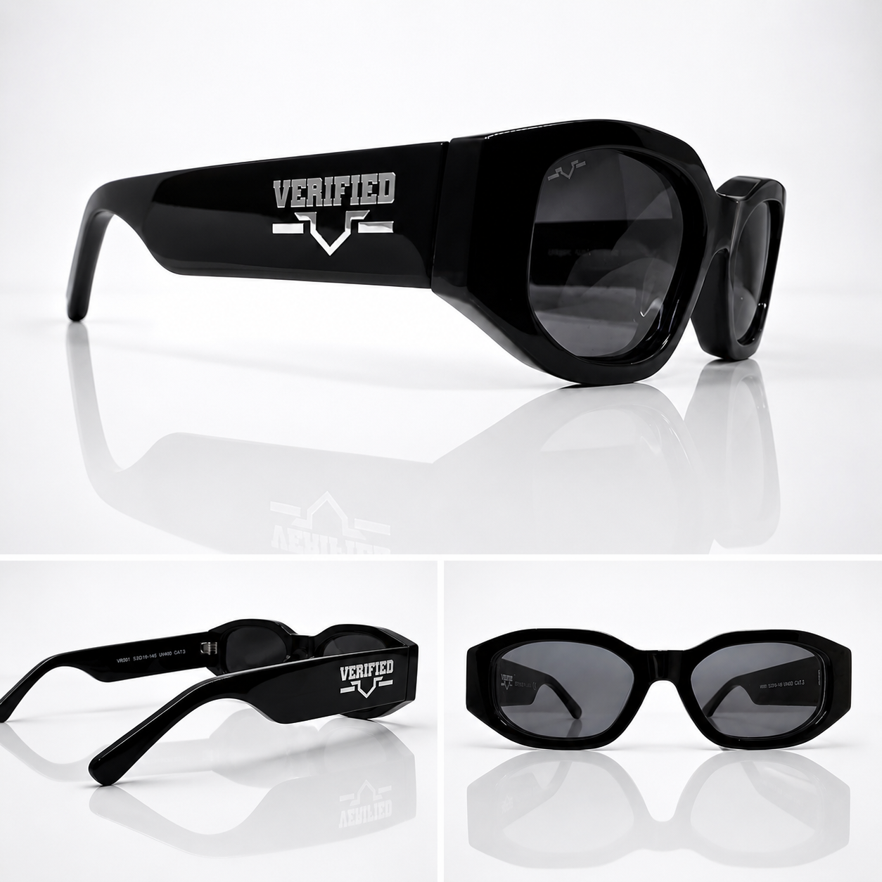 VERIFIED Round-Frame Recycled Acetate Sunglasses 'Black'